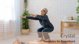  Presentation with online predators - Cool new PPT theme with senior-woman-in-activewear-watching backdrop and a coral colored foreground