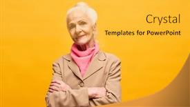  Presentation with isolation - Presentation theme enhanced with senior-woman-in-beige-blazer background and a yellow colored foreground