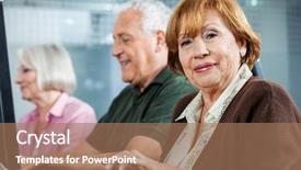  Presentation with african american in computer class business - PPT theme with senior woman in computer class background and a coral colored foreground