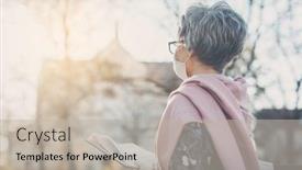  Presentation with church - Slide deck having senior-woman-in-front background and a mint green colored foreground