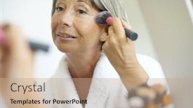  Presentation with makeup - Presentation design consisting of senior woman in front of mirror putting makeup background and a coral colored foreground