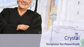  Presentation with golden ball gown - Presentation theme having senior woman in graduate gown background and a sky blue colored foreground