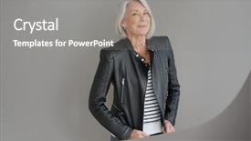  Presentation with leather - Amazing presentation design having senior woman in leather jacket backdrop and a gray colored foreground
