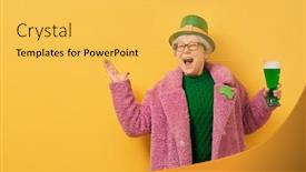  Presentation with saint patrick day - Presentation theme having senior-woman-in-leprechaun-hat background and a yellow colored foreground