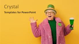  Presentation with saint patrick day - PPT layouts featuring senior-woman-in-leprechaun-hat background and a yellow colored foreground