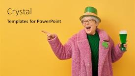  Presentation with saint patrick day - Audience pleasing PPT theme consisting of senior-woman-in-leprechaun-hat backdrop and a yellow colored foreground