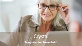  Presentation with optical - Colorful PPT theme enhanced with senior woman in optical store backdrop and a coral colored foreground