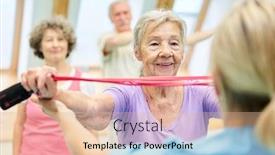  Presentation with exercise trainer - Cool new PPT layouts with senior-woman-in-physiotherapy-class backdrop and a lemonade colored foreground