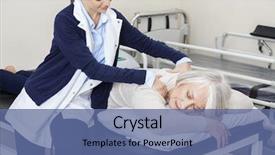  Presentation with physiotherapist - Slides enhanced with senior woman in rehab center background and a ocean colored foreground