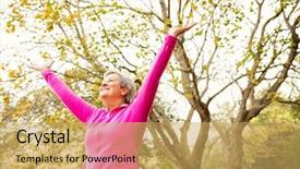  Presentation with senior citizen - Colorful slide set enhanced with senior woman in the park backdrop and a yellow colored foreground