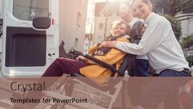  Presentation with wheelchair - PPT theme consisting of senior-woman-in-wheelchair-being background and a coral colored foreground