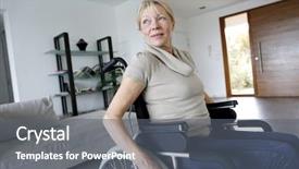  Presentation with handicap - PPT theme featuring senior woman in wheelchair background and a  colored foreground