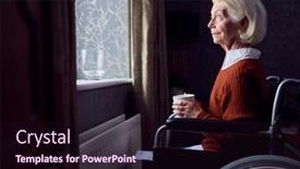  Presentation with energy crisis - Presentation theme having senior-woman-in-wheelchair background and a wine colored foreground