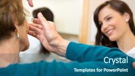  Presentation with contact lens - Cool new PPT layouts with senior woman inserting contact lens backdrop and a ocean colored foreground