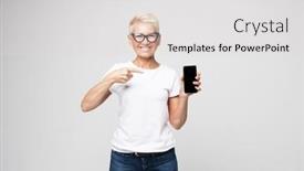  Presentation with smartphone - Slide deck featuring senior-woman-is-holding background and a light gray colored foreground