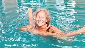  Presentation with noodle - Presentation design with senior woman is learning background and a teal colored foreground