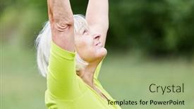  Presentation with wellness nature - Colorful PPT theme enhanced with senior-woman-is-stretching backdrop and a mint green colored foreground