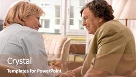  Presentation with home - Colorful PPT theme enhanced with senior woman is visited home backdrop and a coral colored foreground