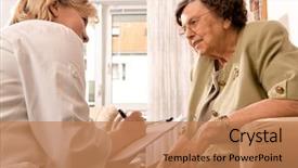  Presentation with caregiver - PPT layouts consisting of senior woman is visited background and a coral colored foreground