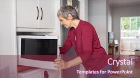  Presentation with modern food - Colorful PPT theme enhanced with senior woman keeping food backdrop and a violet colored foreground