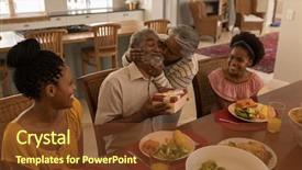  Presentation with african american women in computer - Colorful slide deck enhanced with senior woman kissing her husband backdrop and a tawny brown colored foreground