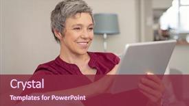  Presentation with senior living - Beautiful slide deck featuring senior woman looking her digital backdrop and a violet colored foreground