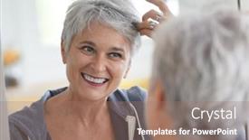  Presentation with hair - Slide deck featuring senior-woman-looking background and a coral colored foreground