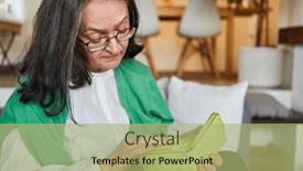  Presentation with poverty - Presentation theme enhanced with senior-woman-looking background and a mint green colored foreground