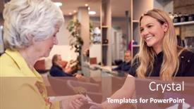  Presentation with contactless - Presentation design featuring senior-woman-making-contactless-payment background and a coral colored foreground