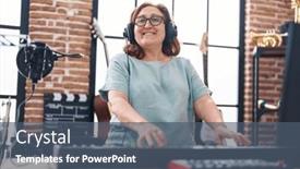  Presentation with piano keyboard - Theme with senior-woman-musician-playing-piano background and a ocean colored foreground