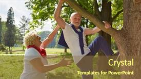  Presentation with old man - Amazing PPT theme having senior woman on a tree backdrop and a tawny brown colored foreground