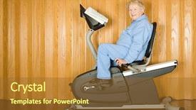  Presentation with exercise bike - PPT theme consisting of senior woman on an exercise background and a tawny brown colored foreground