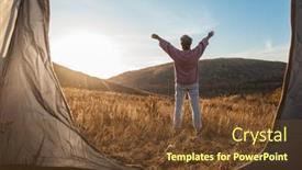  Presentation with hiking - Slides enhanced with senior-woman-on-autumn-camping background and a tawny brown colored foreground