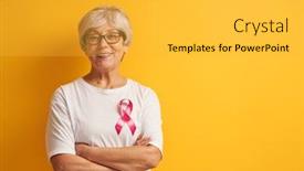  Presentation with pink ribbon breast awareness - Cool new slide set with senior woman on color yellow background pink ribbon like a symbol of breast cancer awareness support people living with tumor illness backdrop and a yellow colored foreground