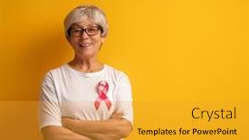  Presentation with pink ribbon breast awareness - Beautiful PPT layouts featuring senior-woman-on-color-yellow backdrop and a gold colored foreground