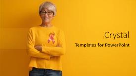  Presentation with pink ribbon breast awareness - Slide deck featuring senior-woman-on-color-yellow background and a gold colored foreground