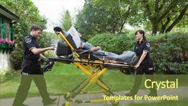  Presentation with emergency medical - Colorful theme enhanced with senior woman on emergency medical backdrop and a tawny brown colored foreground