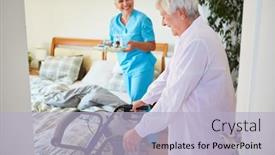  Presentation with rehab clinic - Slides with senior-woman-patient-with-rollator background and a light blue colored foreground