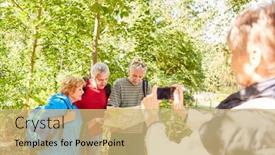  Presentation with hiking - PPT theme consisting of senior-woman-photographs-a-senior background and a yellow colored foreground
