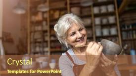  Presentation with pottery - Audience pleasing presentation theme consisting of senior-woman-pottery-artist-makes backdrop and a tawny brown colored foreground