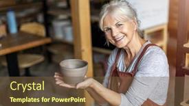  Presentation with pottery - Beautiful slide set featuring senior-woman-pottery-artist-makes backdrop and a tawny brown colored foreground