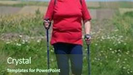  Presentation with walking nordic - Presentation theme with senior woman practicing nordic walking in the countryside background and a tawny brown colored foreground