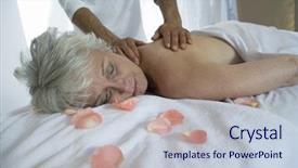  Presentation with senior spa - Audience pleasing theme consisting of senior woman receiving back massage at resort spa backdrop and a lemonade colored foreground