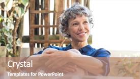  Presentation with happy retirement - PPT layouts with senior woman relaxing background and a coral colored foreground