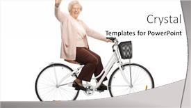  Presentation with bicycle - Beautiful PPT layouts featuring senior-woman-riding-a-bicycle backdrop and a white colored foreground