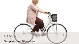  Presentation with bicycle - PPT theme consisting of senior-woman-riding-a-bicycle background and a light gray colored foreground