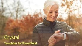  Presentation with senior fitness - Amazing PPT theme having senior-woman-running-in-autumn backdrop and a tawny brown colored foreground