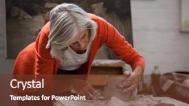  Presentation with man and woman divorce drawing - Beautiful presentation featuring senior woman shaping a mold backdrop and a tawny brown colored foreground