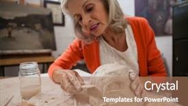  Presentation with clay - PPT layouts consisting of senior woman shaping a mold background and a coral colored foreground