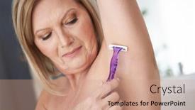  Presentation with shaving - Beautiful slide deck featuring senior-woman-shaving-armpits backdrop and a coral colored foreground